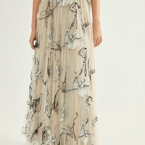 Anthropologie By Geisha Designs Georgette Pleated Tulle Maxi Skirt Size XS